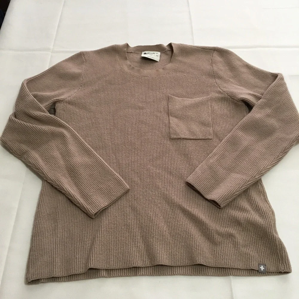 FIGS Off-Shift Ribbed Knit Pocket Sweater Womens Medium Mauve Taupe
